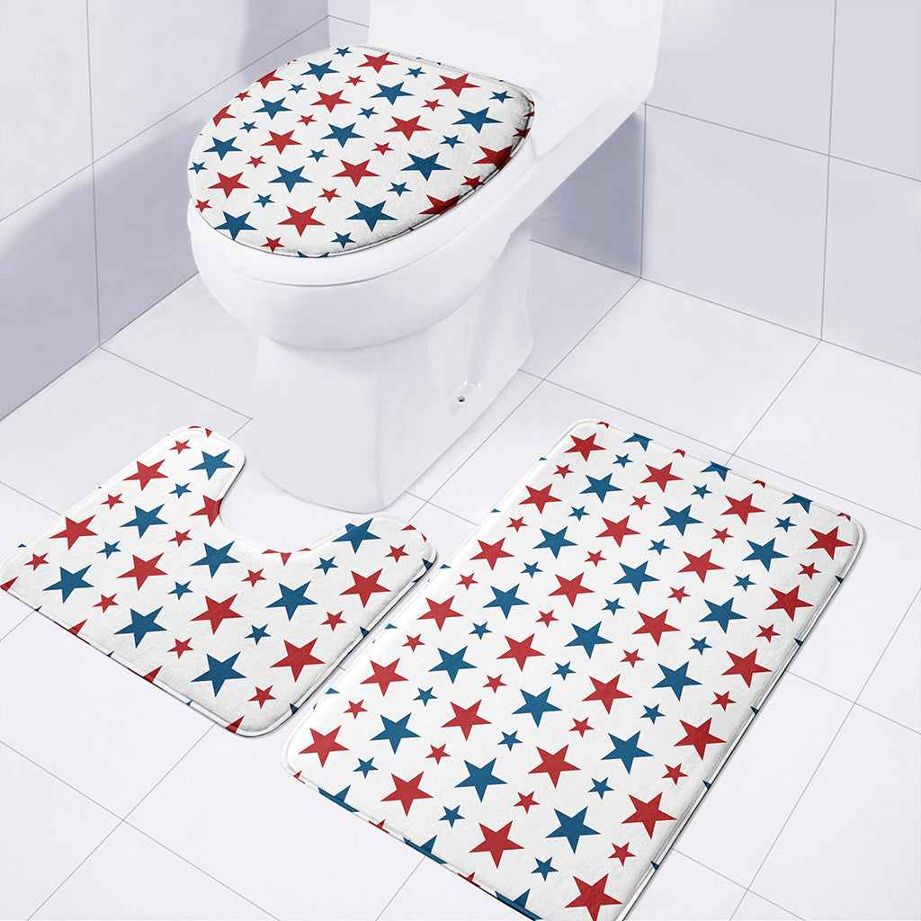 Red And Blue USA Star Pattern Print 3 Piece Bath Mat Set