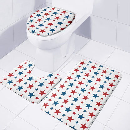 Red And Blue USA Star Pattern Print 3 Piece Bath Mat Set