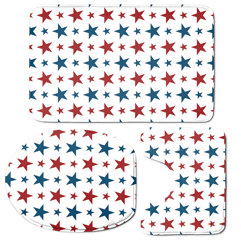 Red And Blue USA Star Pattern Print 3 Piece Bath Mat Set