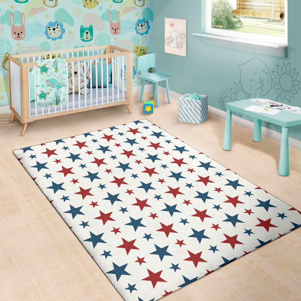 Red And Blue USA Star Pattern Print Area Rug