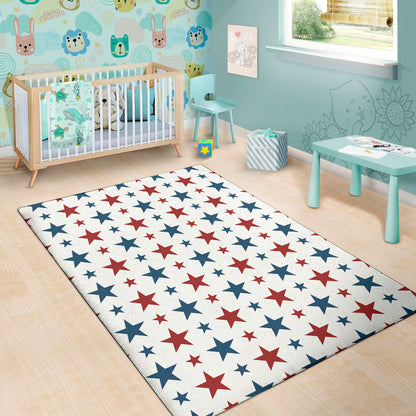 Red And Blue USA Star Pattern Print Area Rug