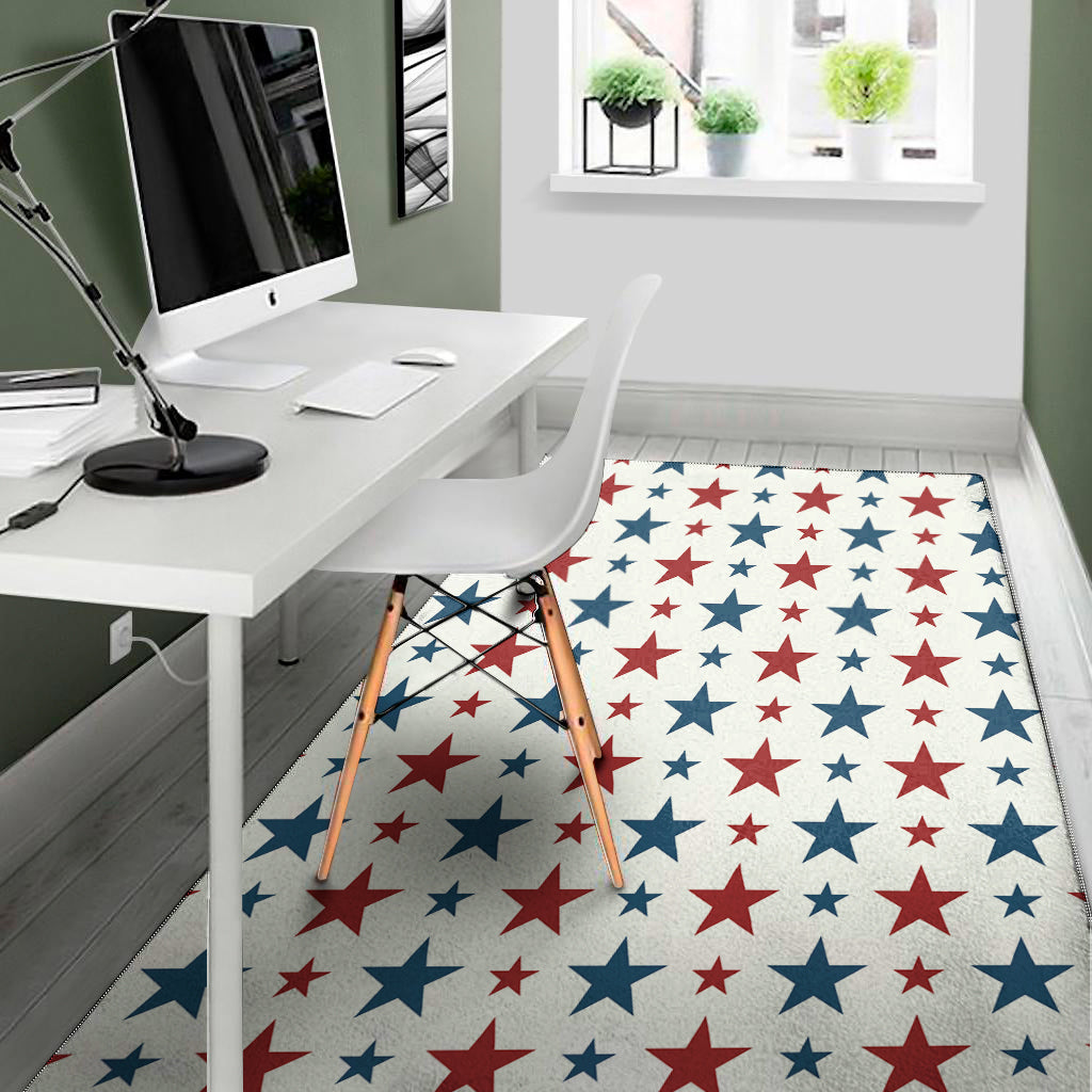 Red And Blue USA Star Pattern Print Area Rug