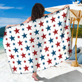Red And Blue USA Star Pattern Print Beach Sarong Wrap