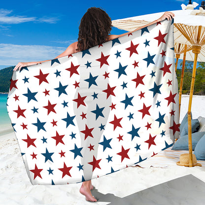 Red And Blue USA Star Pattern Print Beach Sarong Wrap