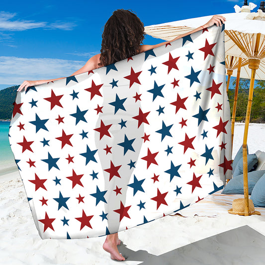 Red And Blue USA Star Pattern Print Beach Sarong Wrap