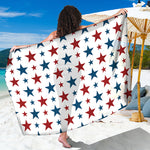 Red And Blue USA Star Pattern Print Beach Sarong Wrap