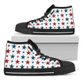 Red And Blue USA Star Pattern Print Black High Top Sneakers