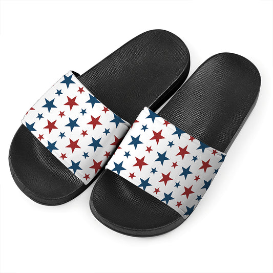 Red And Blue USA Star Pattern Print Black Slide Sandals