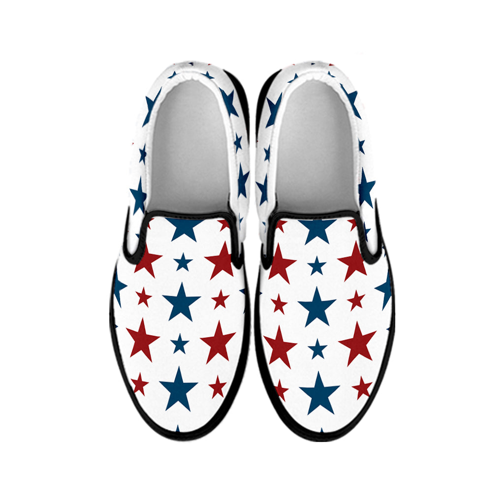 Red And Blue USA Star Pattern Print Black Slip On Shoes
