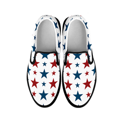 Red And Blue USA Star Pattern Print Black Slip On Shoes