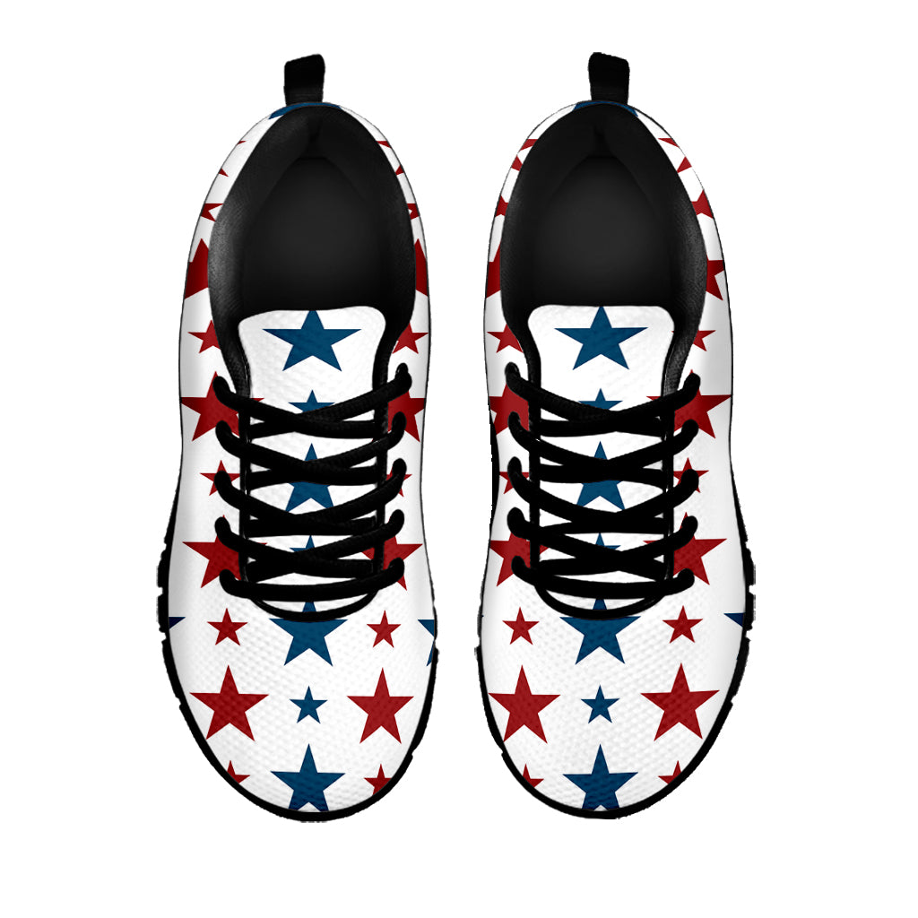 Red And Blue USA Star Pattern Print Black Sneakers
