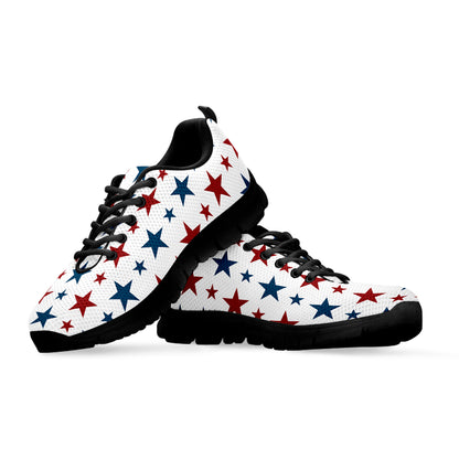Red And Blue USA Star Pattern Print Black Sneakers