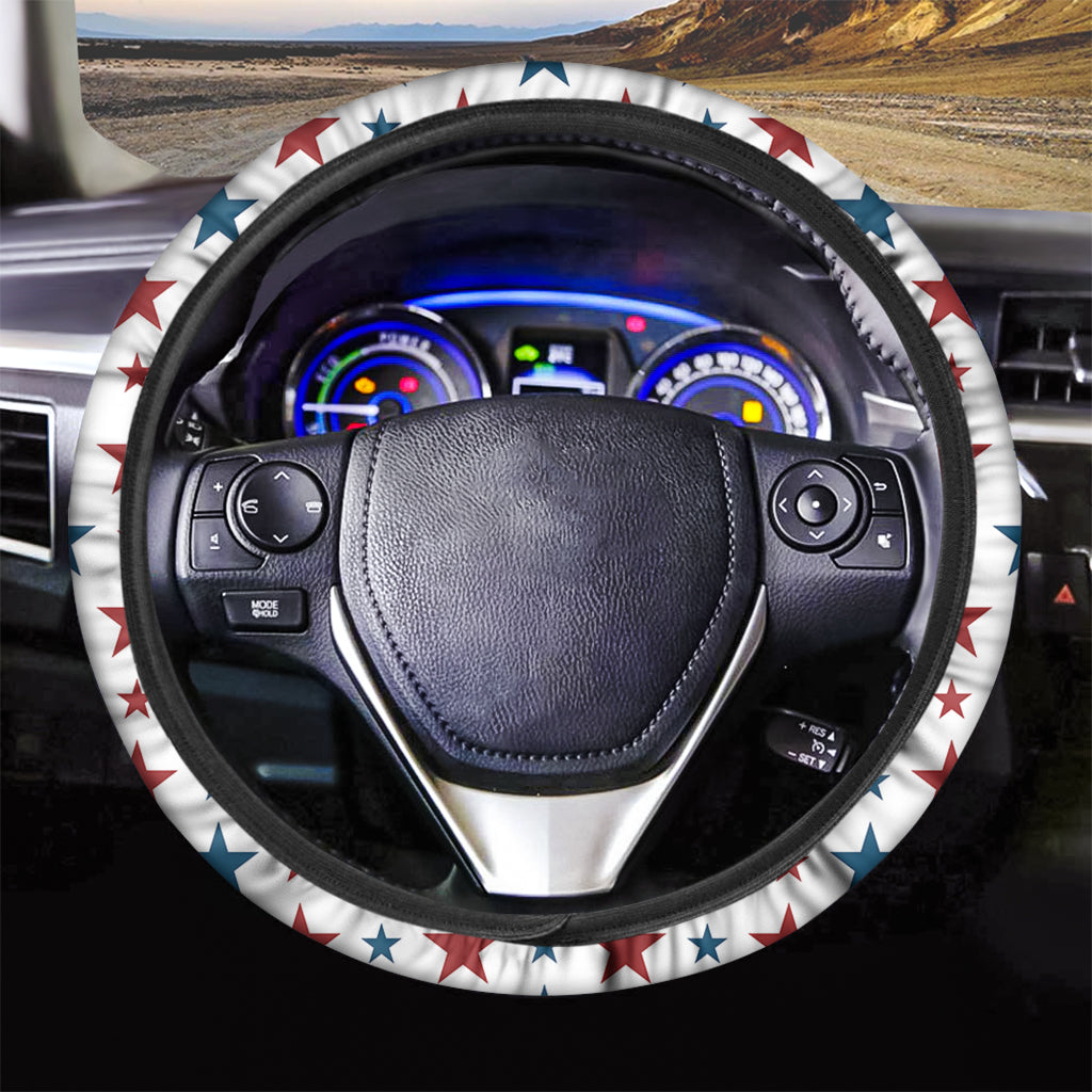 Red And Blue USA Star Pattern Print Car Steering Wheel Cover