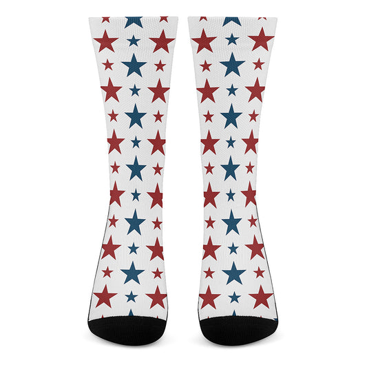 Red And Blue USA Star Pattern Print Crew Socks