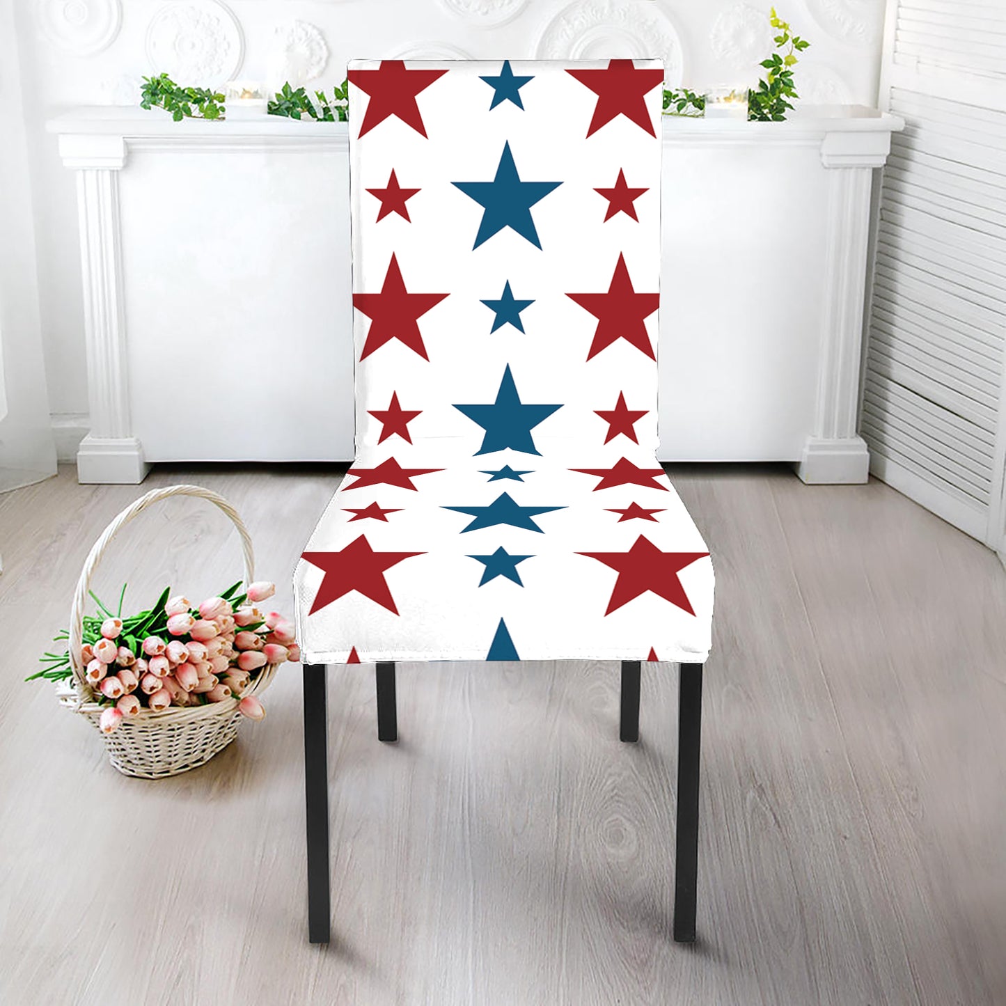 Red And Blue USA Star Pattern Print Dining Chair Slipcover