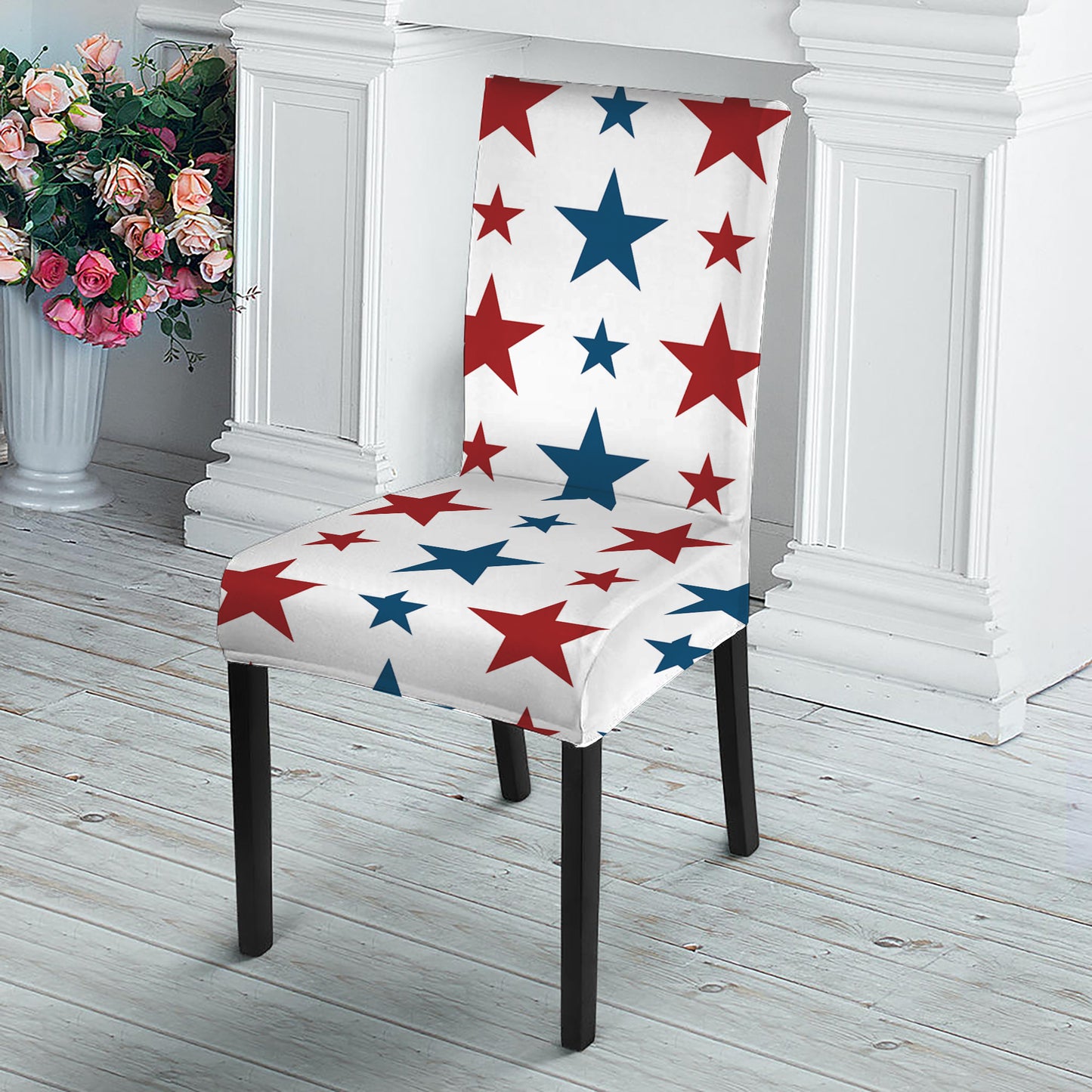 Red And Blue USA Star Pattern Print Dining Chair Slipcover