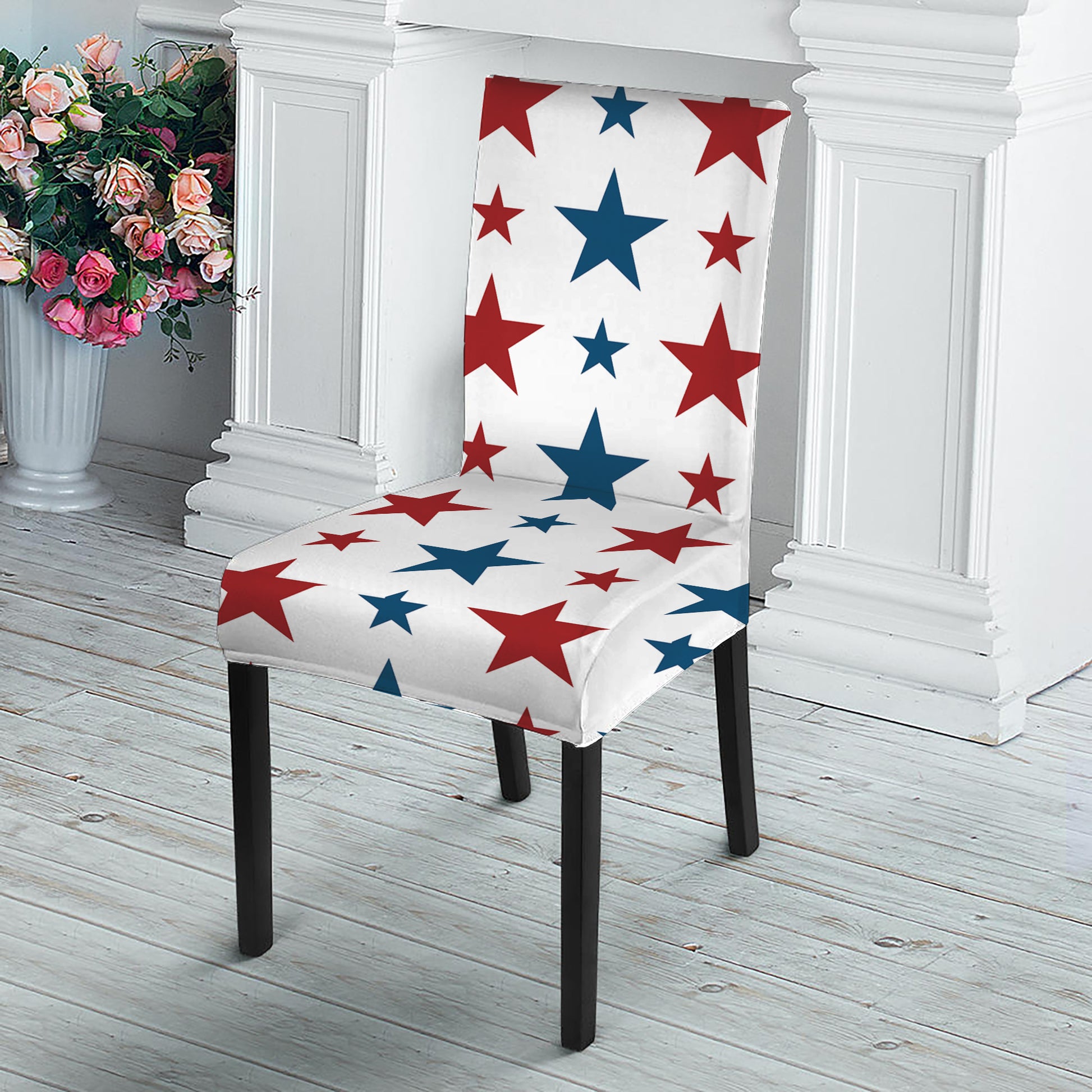 Red And Blue USA Star Pattern Print Dining Chair Slipcover