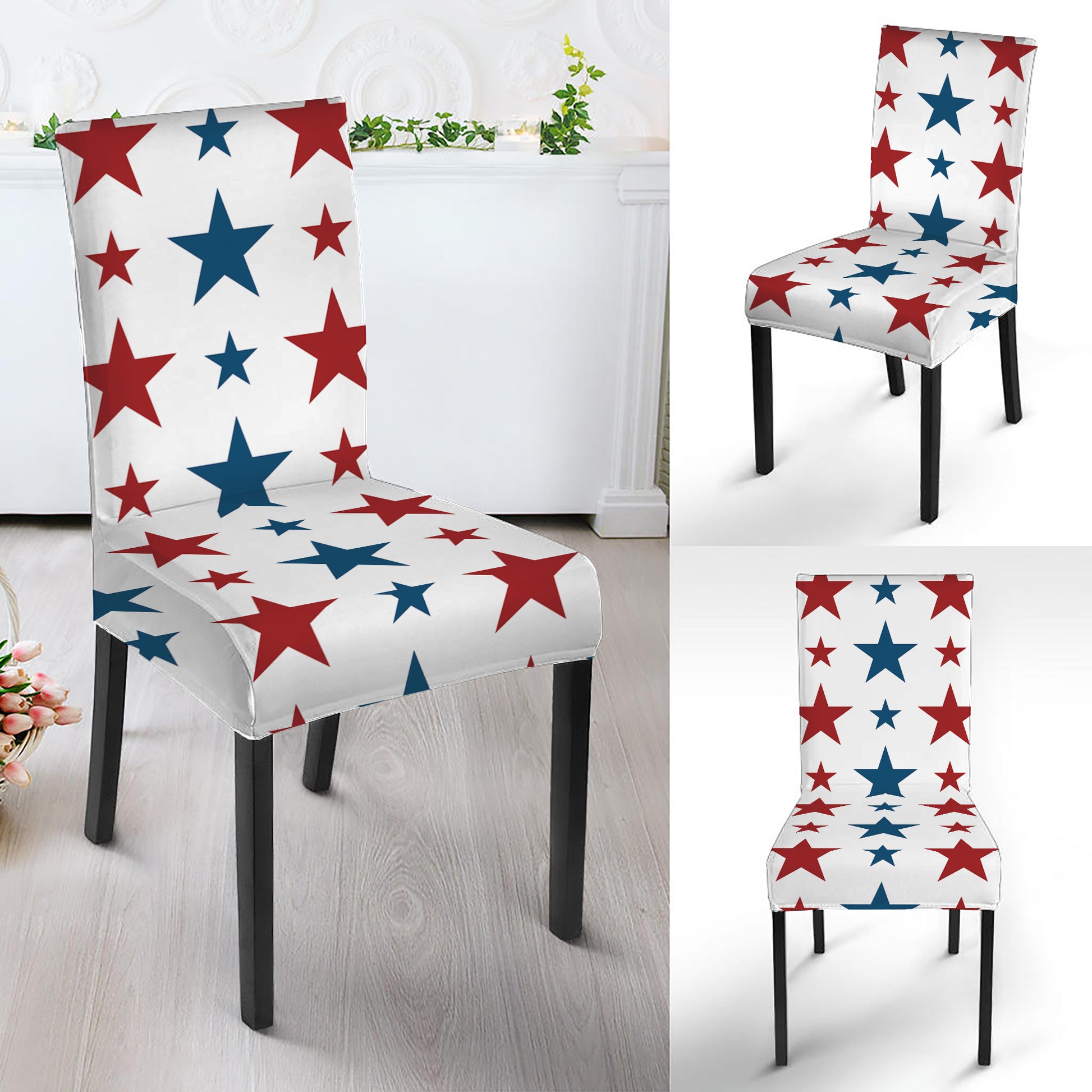 Red And Blue USA Star Pattern Print Dining Chair Slipcover