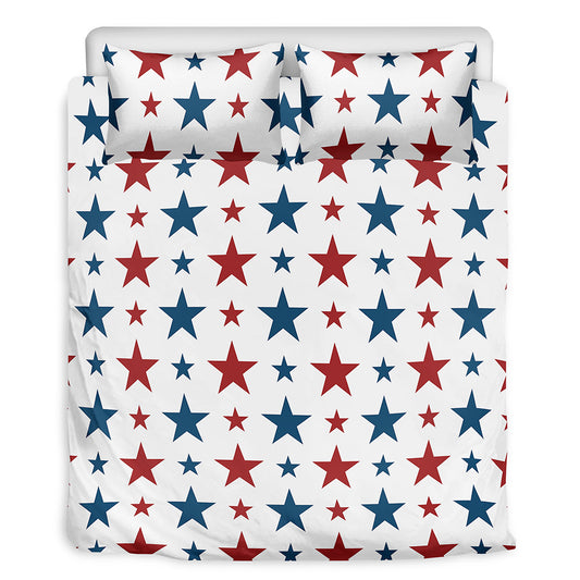 Red And Blue USA Star Pattern Print Duvet Cover Bedding Set