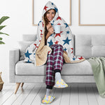 Red And Blue USA Star Pattern Print Hooded Blanket