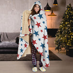 Red And Blue USA Star Pattern Print Hooded Blanket