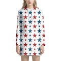 Red And Blue USA Star Pattern Print Pullover Hoodie Dress