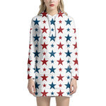 Red And Blue USA Star Pattern Print Hoodie Dress