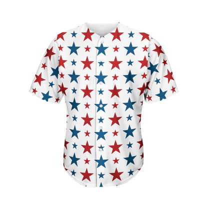 Red And Blue USA Star Pattern Print Men's Baseball Jersey