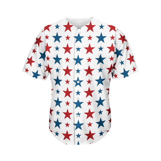 Red And Blue USA Star Pattern Print Men's Baseball Jersey