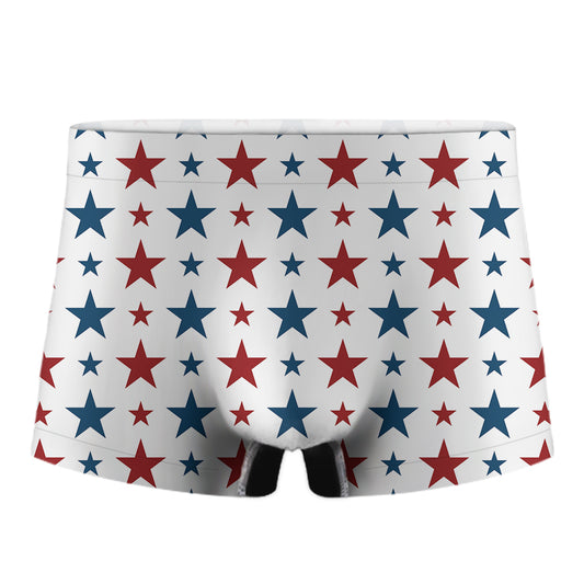 Red And Blue USA Star Pattern Print Men's Boxer Briefs