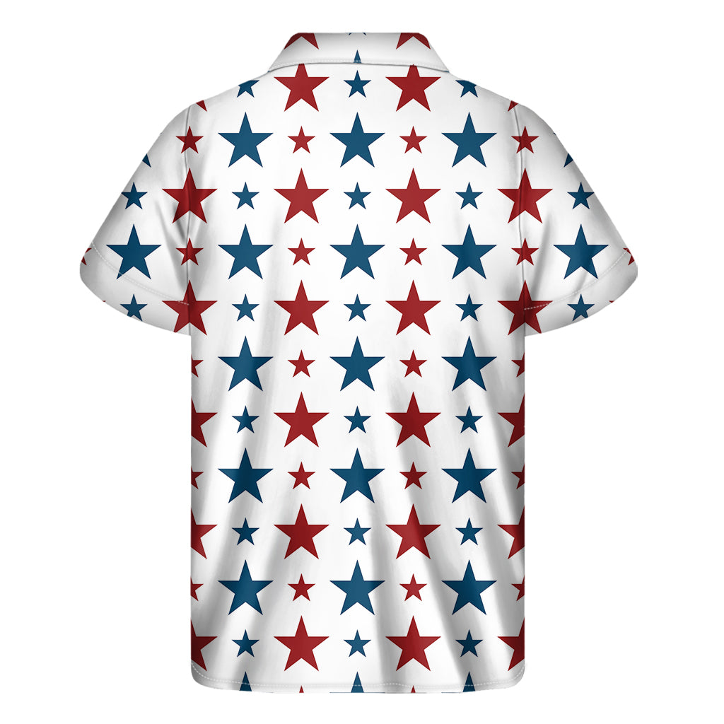 Red And Blue USA Star Pattern Print Men's Short Sleeve Shirt