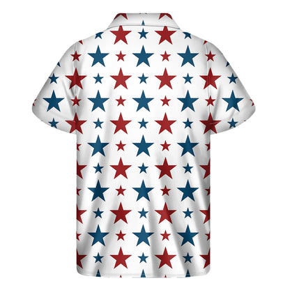 Red And Blue USA Star Pattern Print Men's Short Sleeve Shirt
