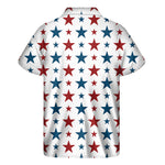 Red And Blue USA Star Pattern Print Men's Short Sleeve Shirt