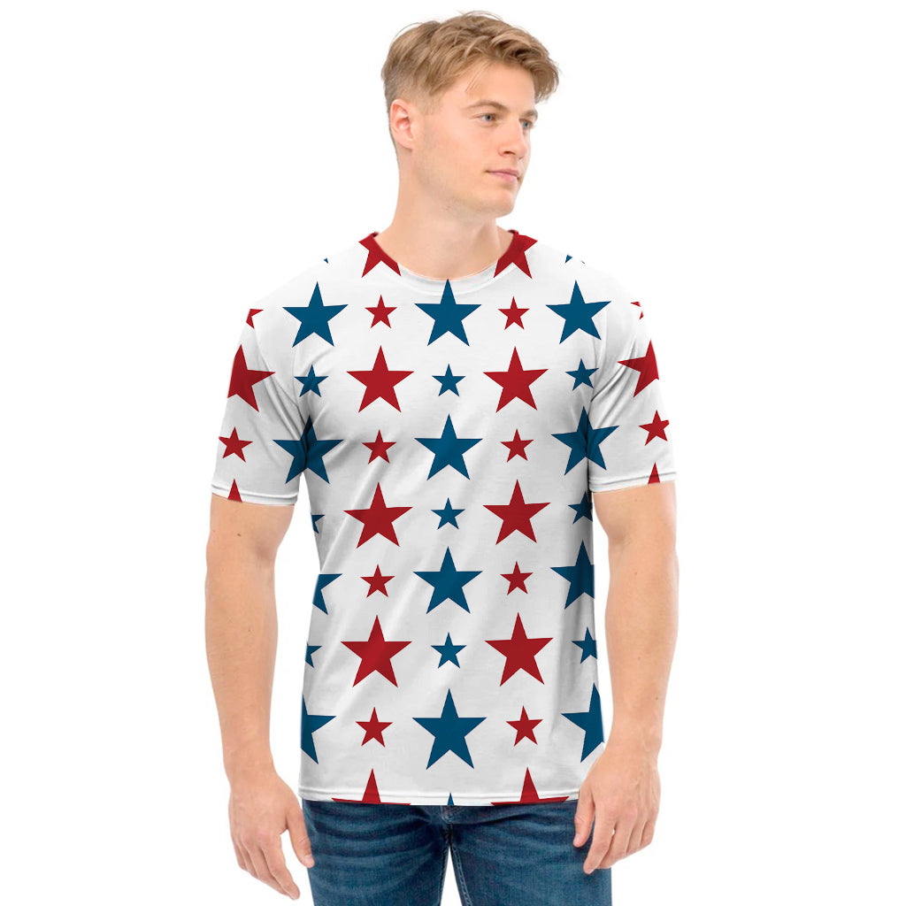 Red And Blue USA Star Pattern Print Men's T-Shirt