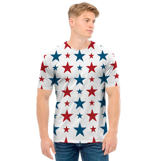 Red And Blue USA Star Pattern Print Men's T-Shirt