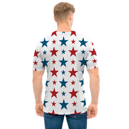 Red And Blue USA Star Pattern Print Men's T-Shirt