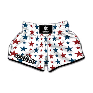 Red And Blue USA Star Pattern Print Muay Thai Boxing Shorts