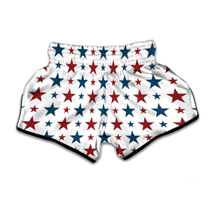 Red And Blue USA Star Pattern Print Muay Thai Boxing Shorts