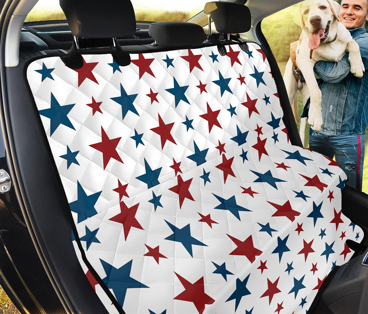 Red And Blue USA Star Pattern Print Pet Car Back Seat Cover