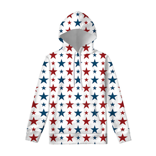 Red And Blue USA Star Pattern Print Pullover Hoodie
