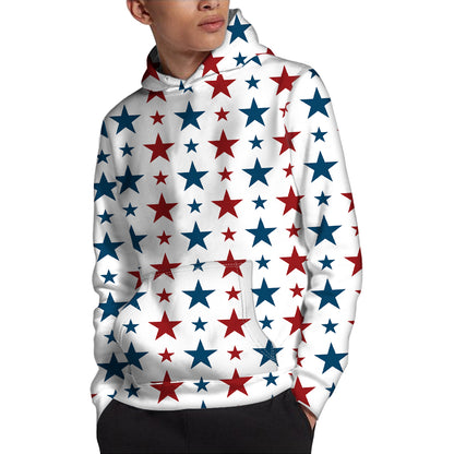 Red And Blue USA Star Pattern Print Pullover Hoodie