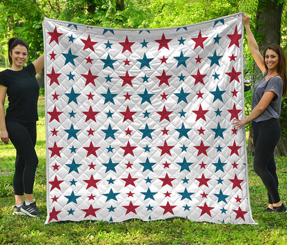 Red And Blue USA Star Pattern Print Quilt