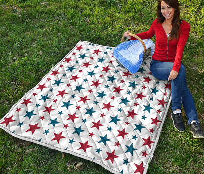 Red And Blue USA Star Pattern Print Quilt