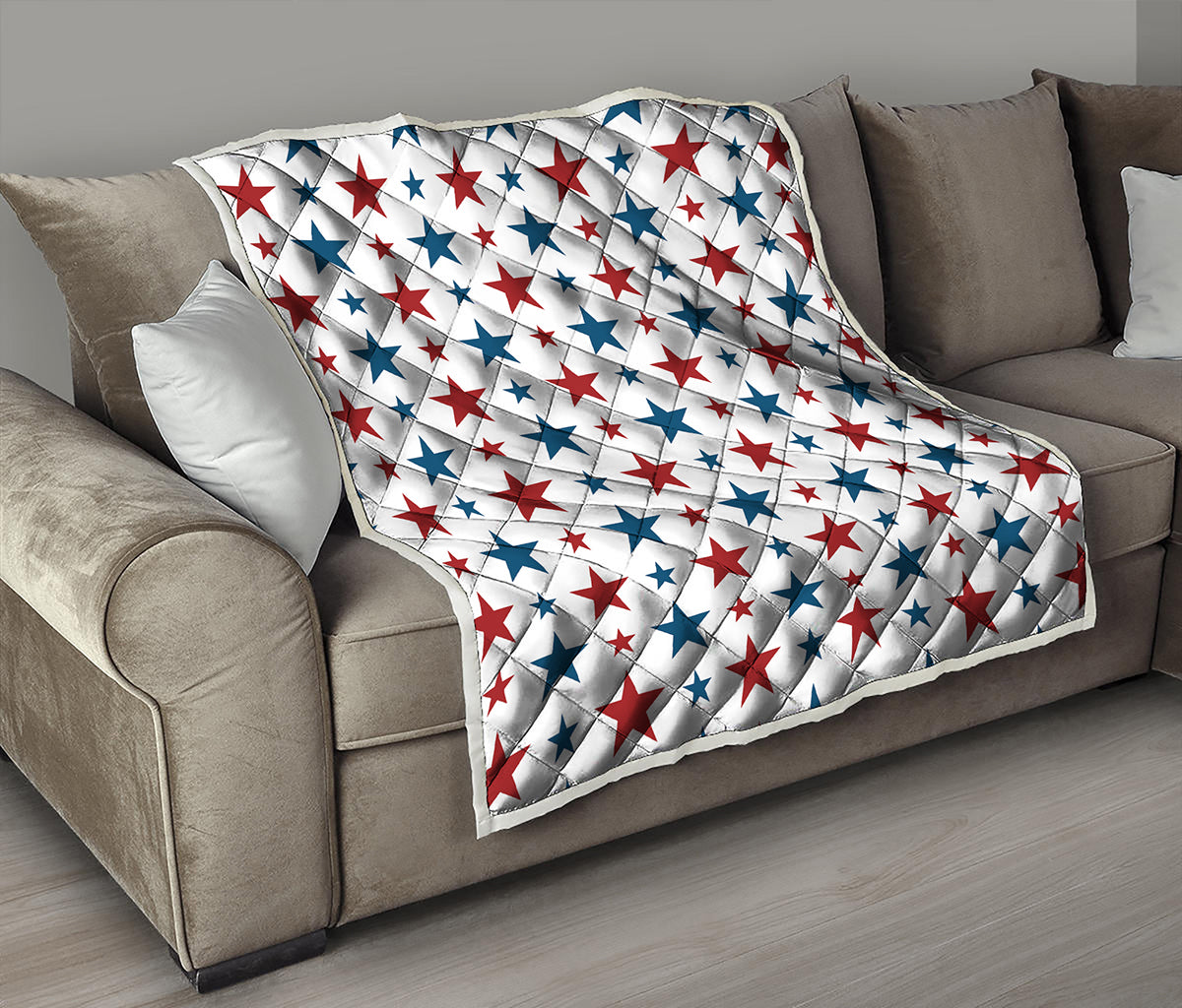 Red And Blue USA Star Pattern Print Quilt