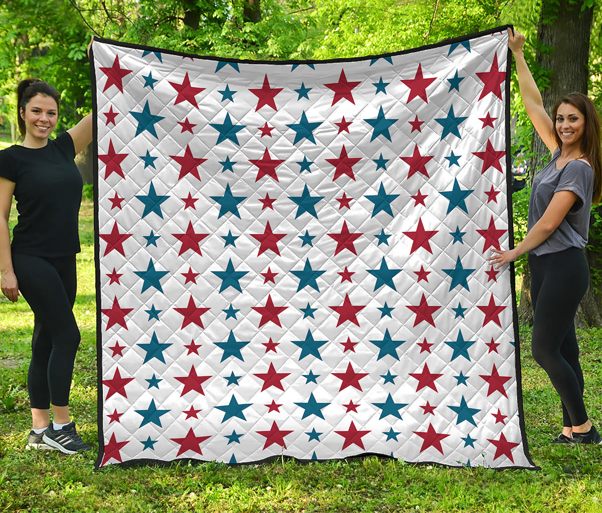 Red And Blue USA Star Pattern Print Quilt