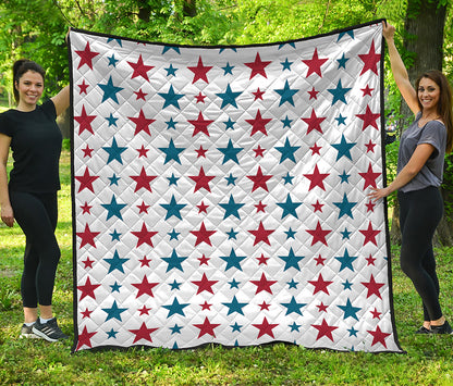 Red And Blue USA Star Pattern Print Quilt