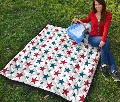 Red And Blue USA Star Pattern Print Quilt