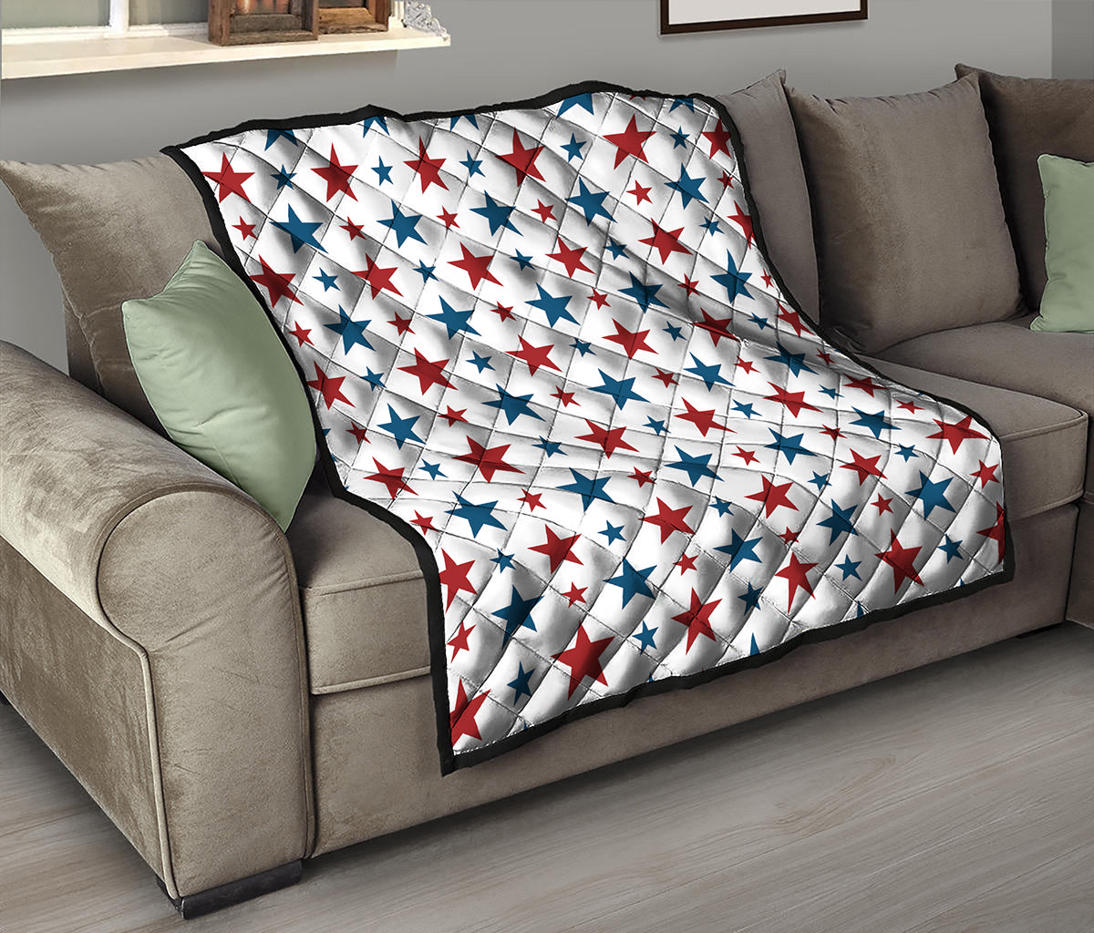 Red And Blue USA Star Pattern Print Quilt