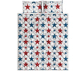 Red And Blue USA Star Pattern Print Quilt Bed Set