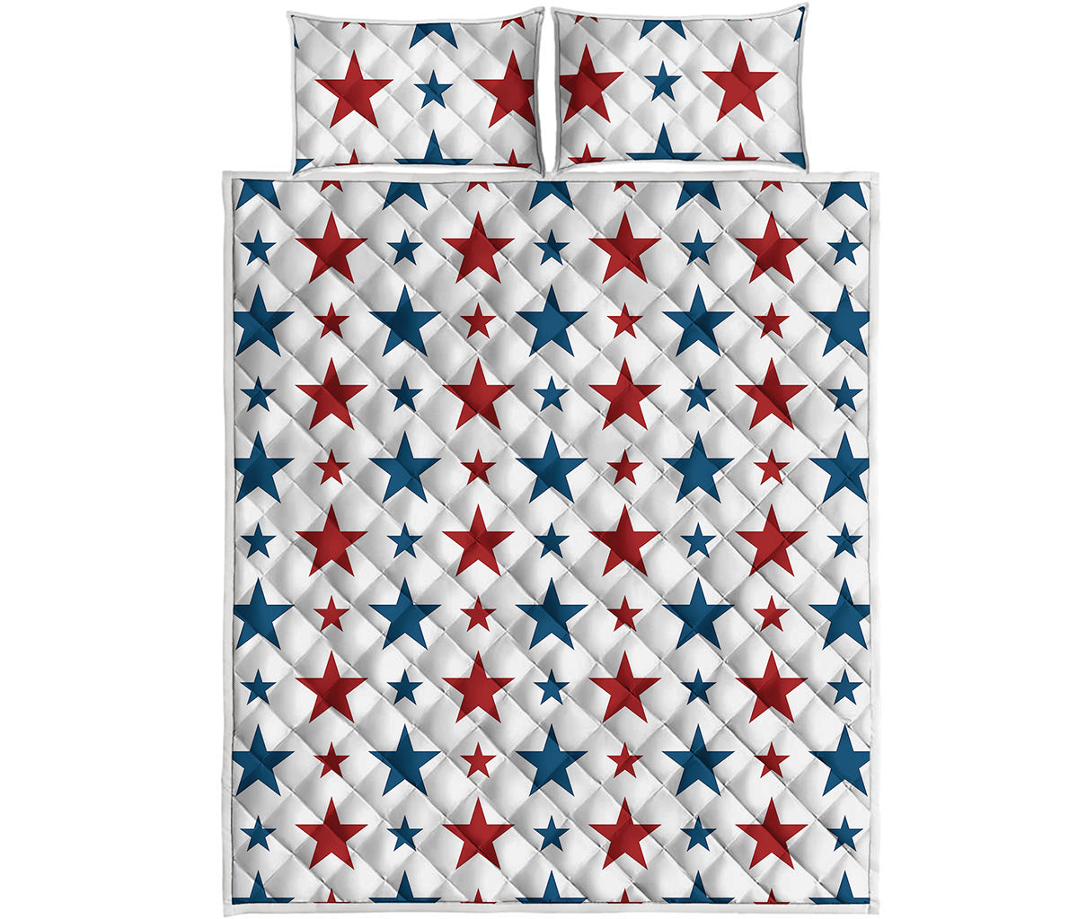 Red And Blue USA Star Pattern Print Quilt Bed Set